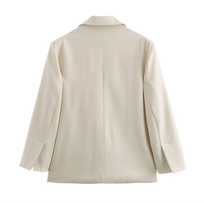 Beige Oversized Blazer Jacket Women Loose Fit Casual Office Wear