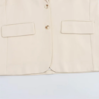 Beige Oversized Blazer Jacket Women Loose Fit Casual Office Wear