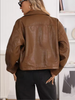 Women’s Brown Cropped Faux Leather Bomber Jacket with Flap Pockets