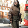 Oversized Brown Faux Leather Bomber Jacket for Women