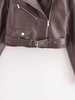 Brown Cropped Faux Leather Biker Jacket with Belt for Women