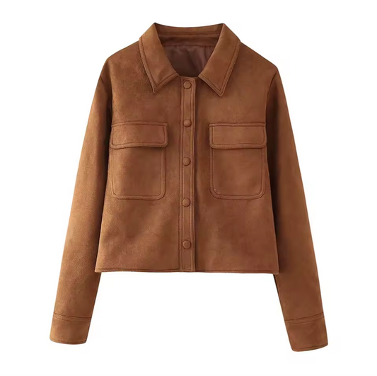 Brown Women’s Faux Suede Shacket Cropped