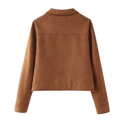 Brown Women’s Faux Suede Shacket Cropped