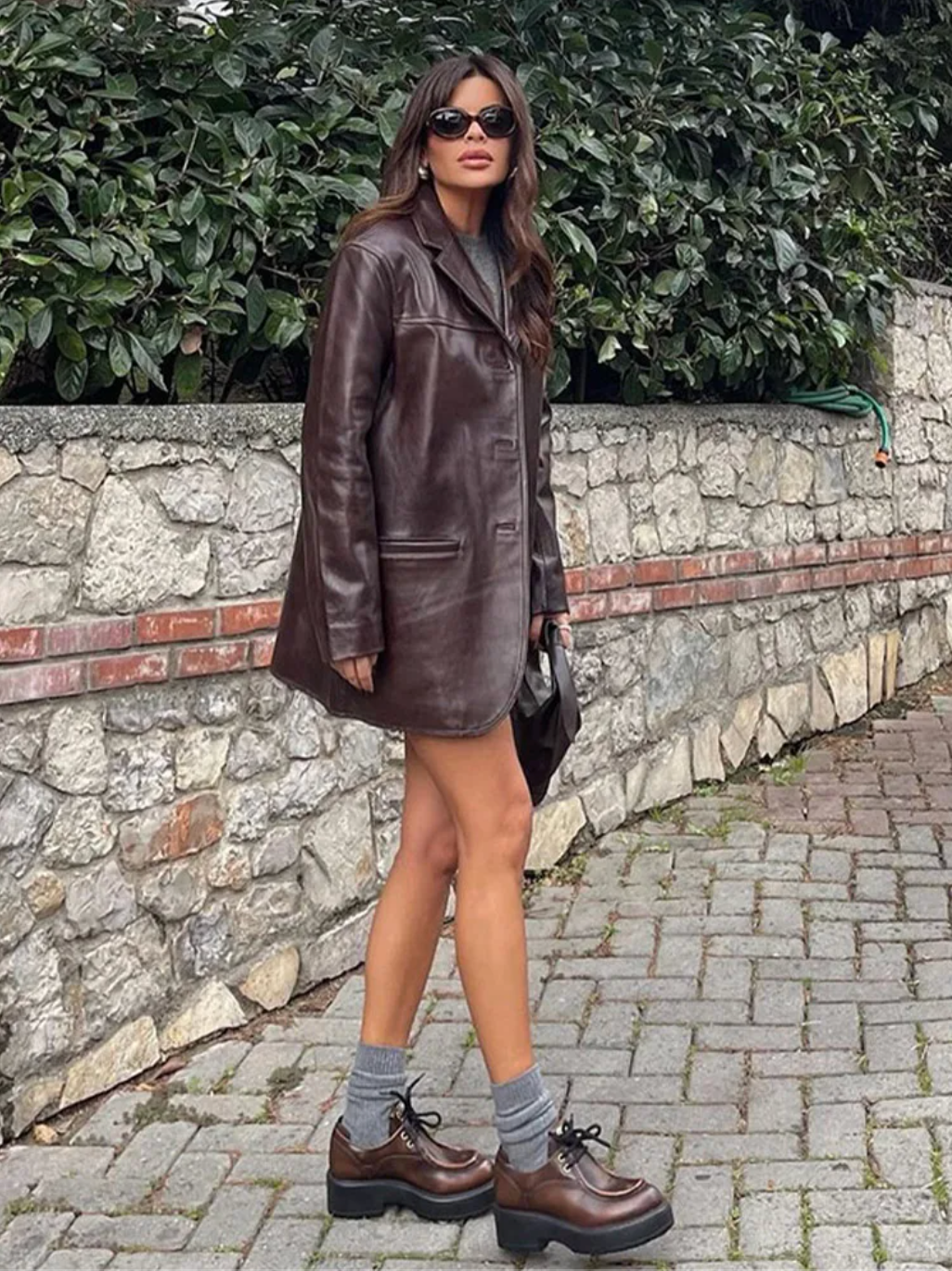 Women’s Brown Faux Leather Blazer Coat