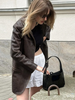 Women’s Brown Faux Leather Blazer Coat
