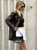 Women’s Brown Faux Leather Blazer Coat