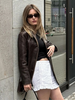 Women’s Brown Faux Leather Blazer Coat