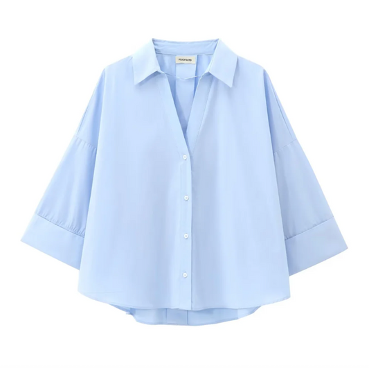 Women’s Light Blue Oversized Wide Sleeve Poplin Shirt