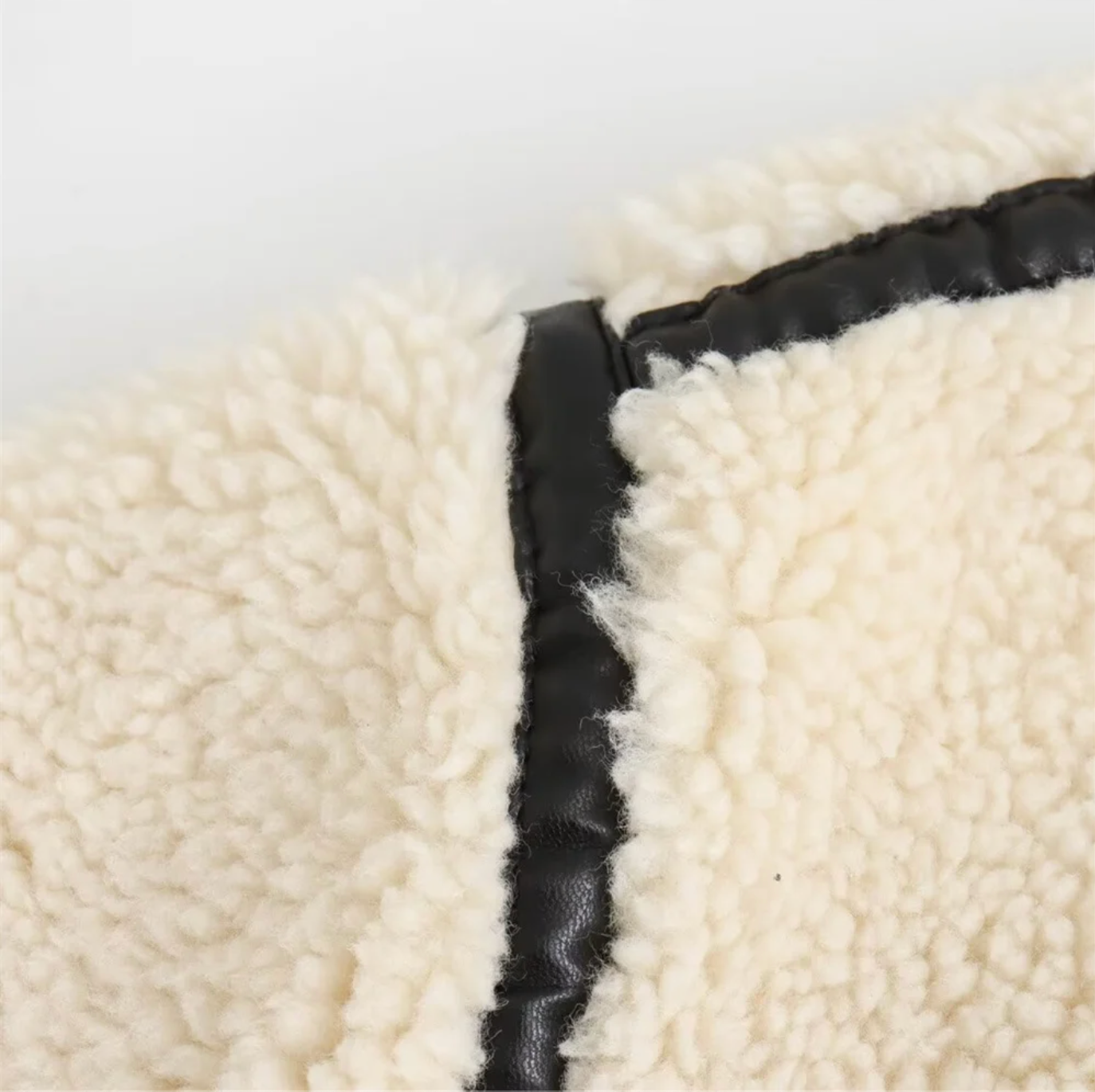Ivory Faux Shearling Biker Jacket with Aviator Collar