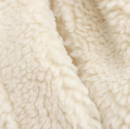 Ivory Faux Shearling Biker Jacket with Aviator Collar