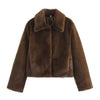 Brown Faux Fur Jacket for Women Cropped Coat