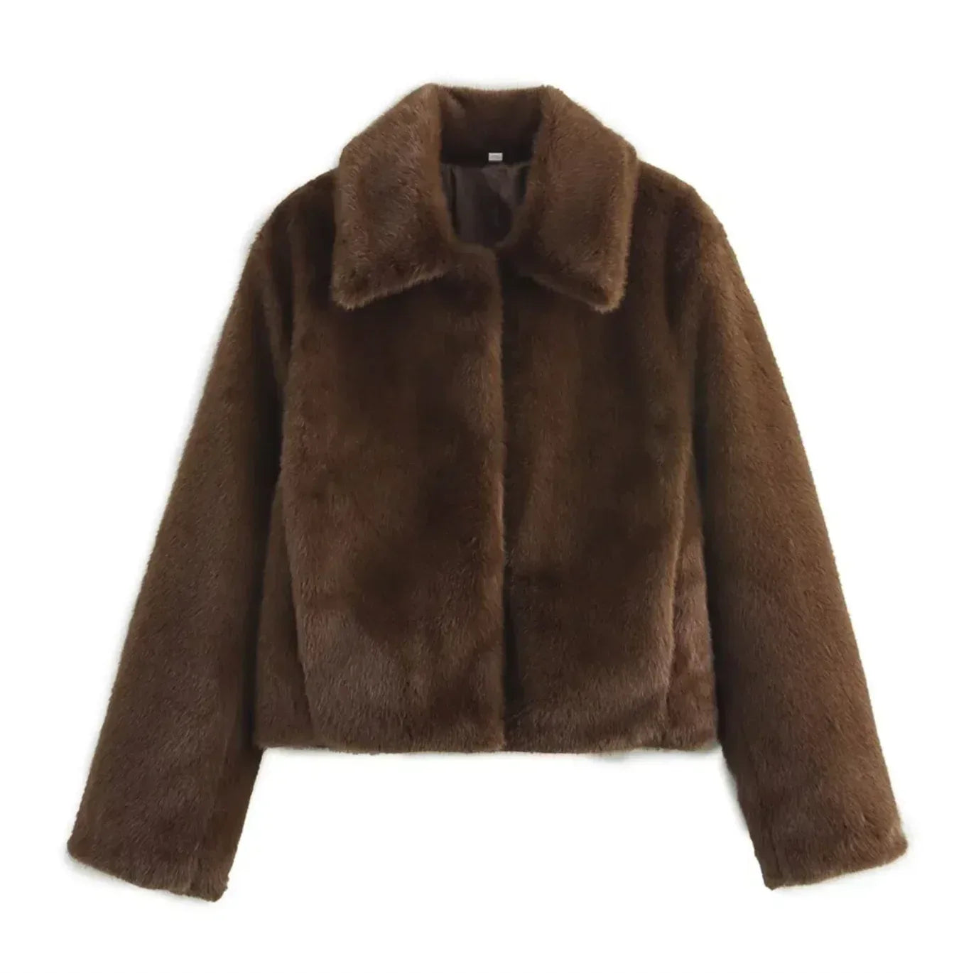 Brown Faux Fur Jacket for Women Cropped Coat