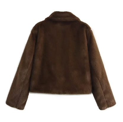 Brown Faux Fur Jacket for Women Cropped Coat