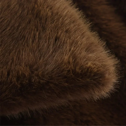 Brown Faux Fur Jacket for Women Cropped Coat