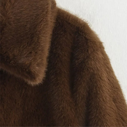 Brown Faux Fur Jacket for Women Cropped Coat