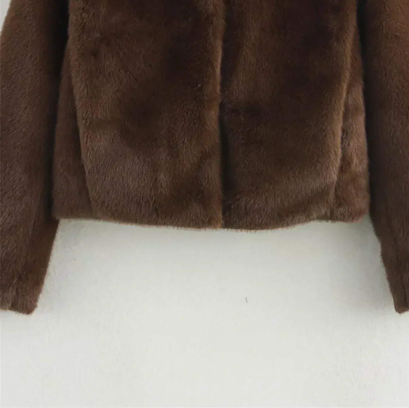 Brown Faux Fur Jacket for Women Cropped Coat