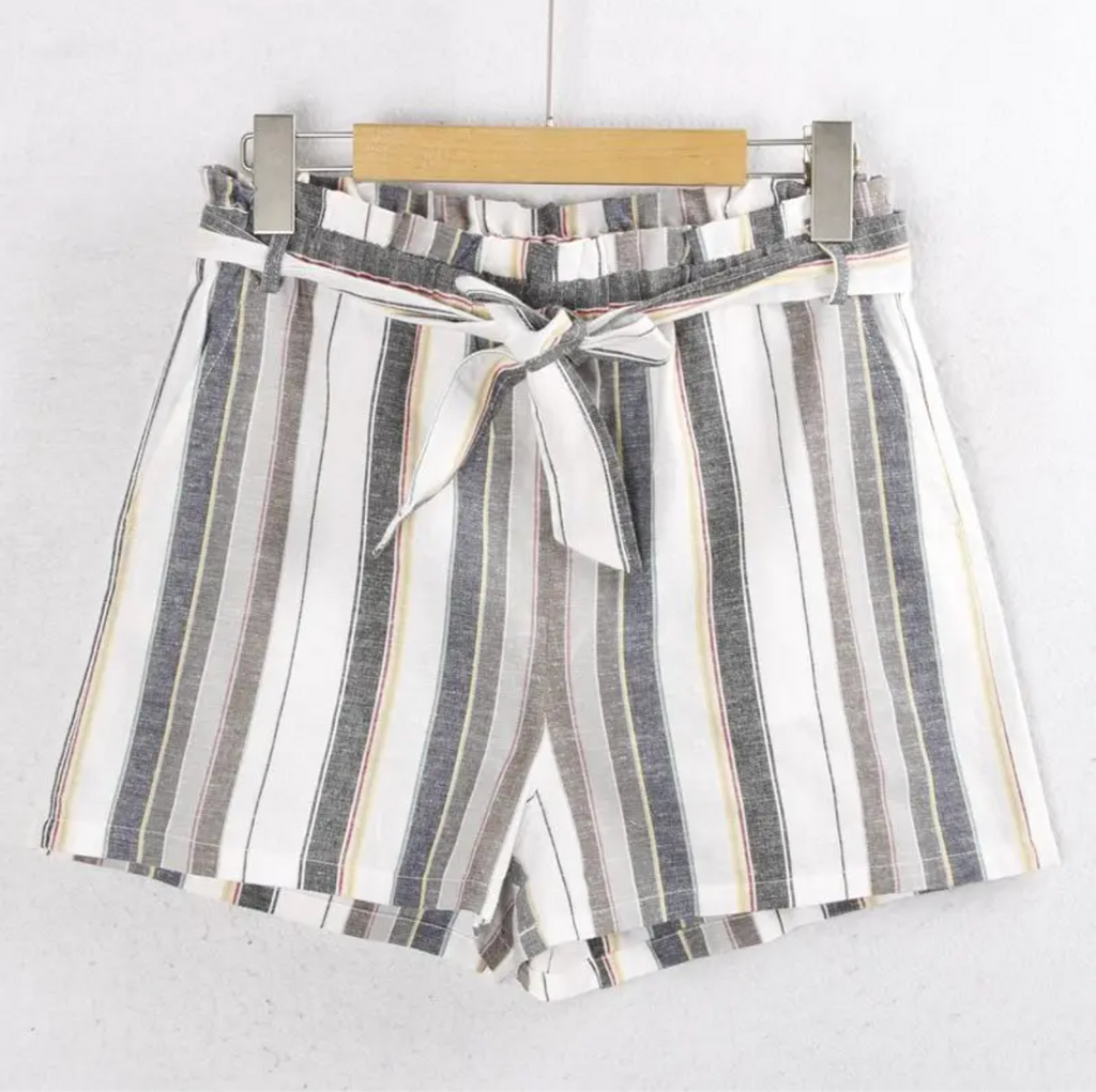 Women High Waisted Striped Cotton Summer Shorts