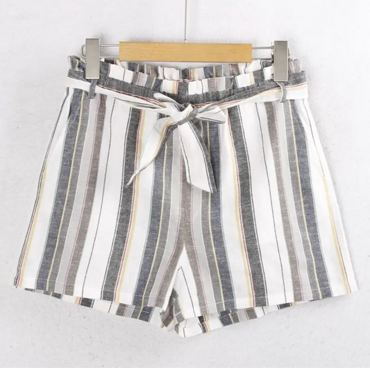 Women High Waisted Striped Cotton Summer Shorts