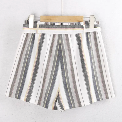 Women High Waisted Striped Cotton Summer Shorts