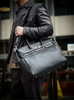Black Genuine Leather Briefcase Bag Large Capacity 15.6