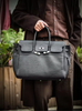 Black Genuine Leather Briefcase Bag Large Capacity 15.6