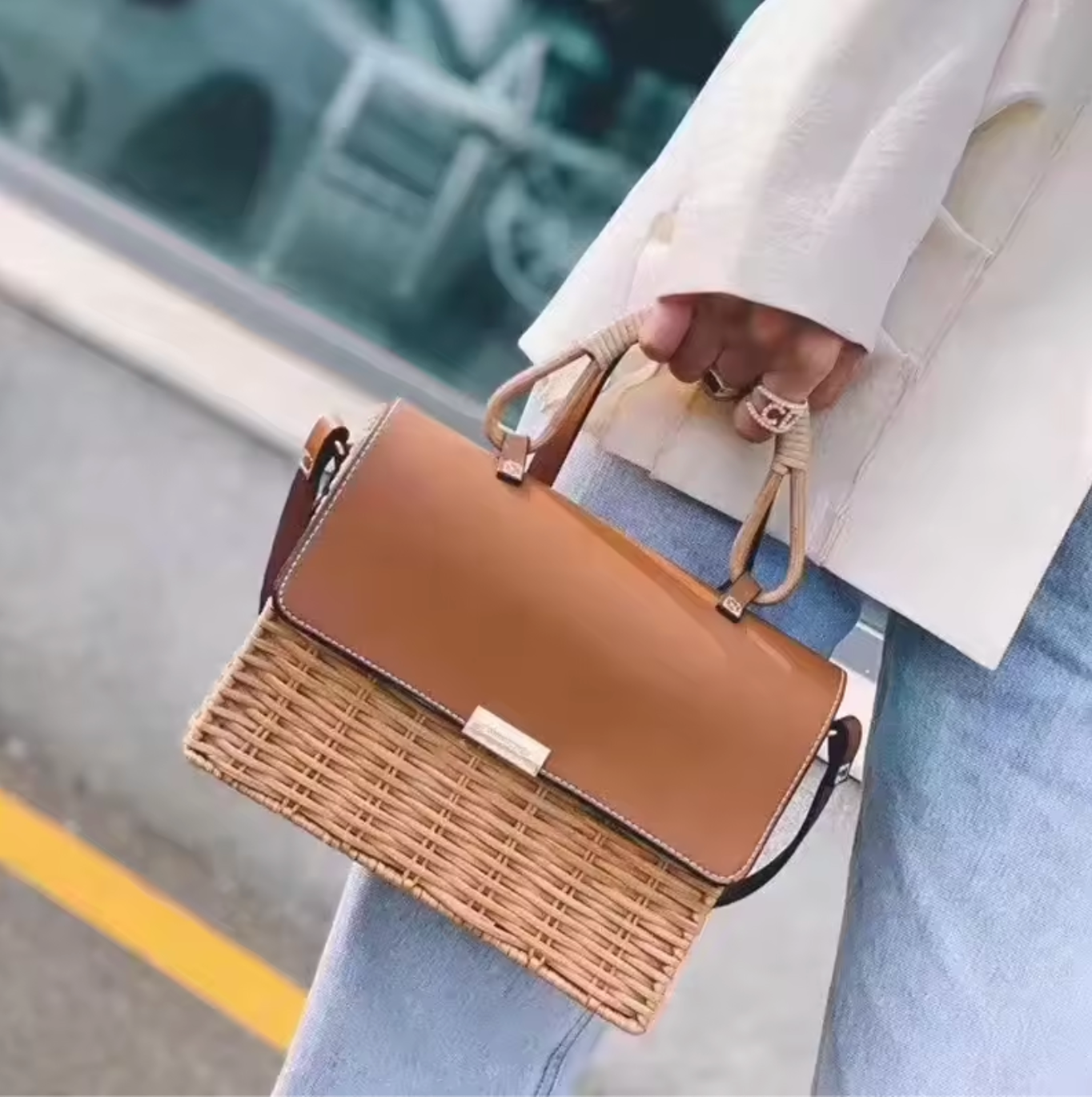 Rattan Women Handbag Wicker Woven Shoulder Crossbody