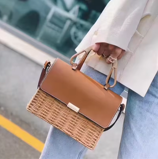 Rattan Women Handbag Wicker Woven Shoulder Crossbody