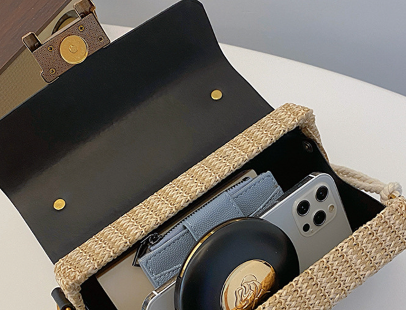 Leather Flap Straw Purses For Summer