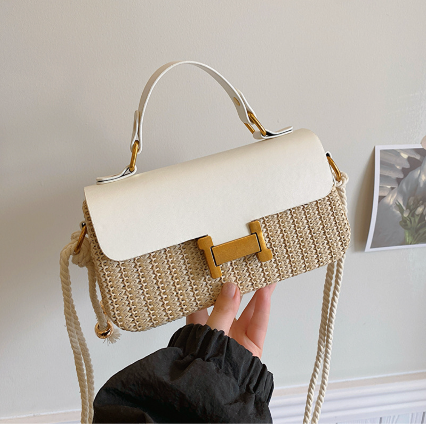 Leather Flap Straw Purses For Summer