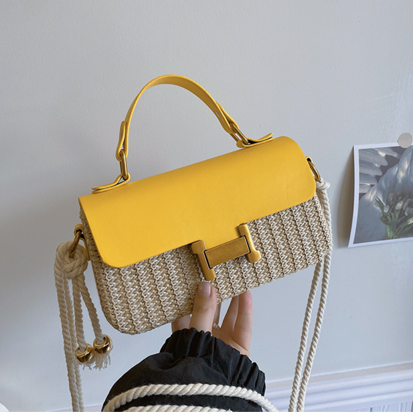 Leather Flap Straw Purses For Summer