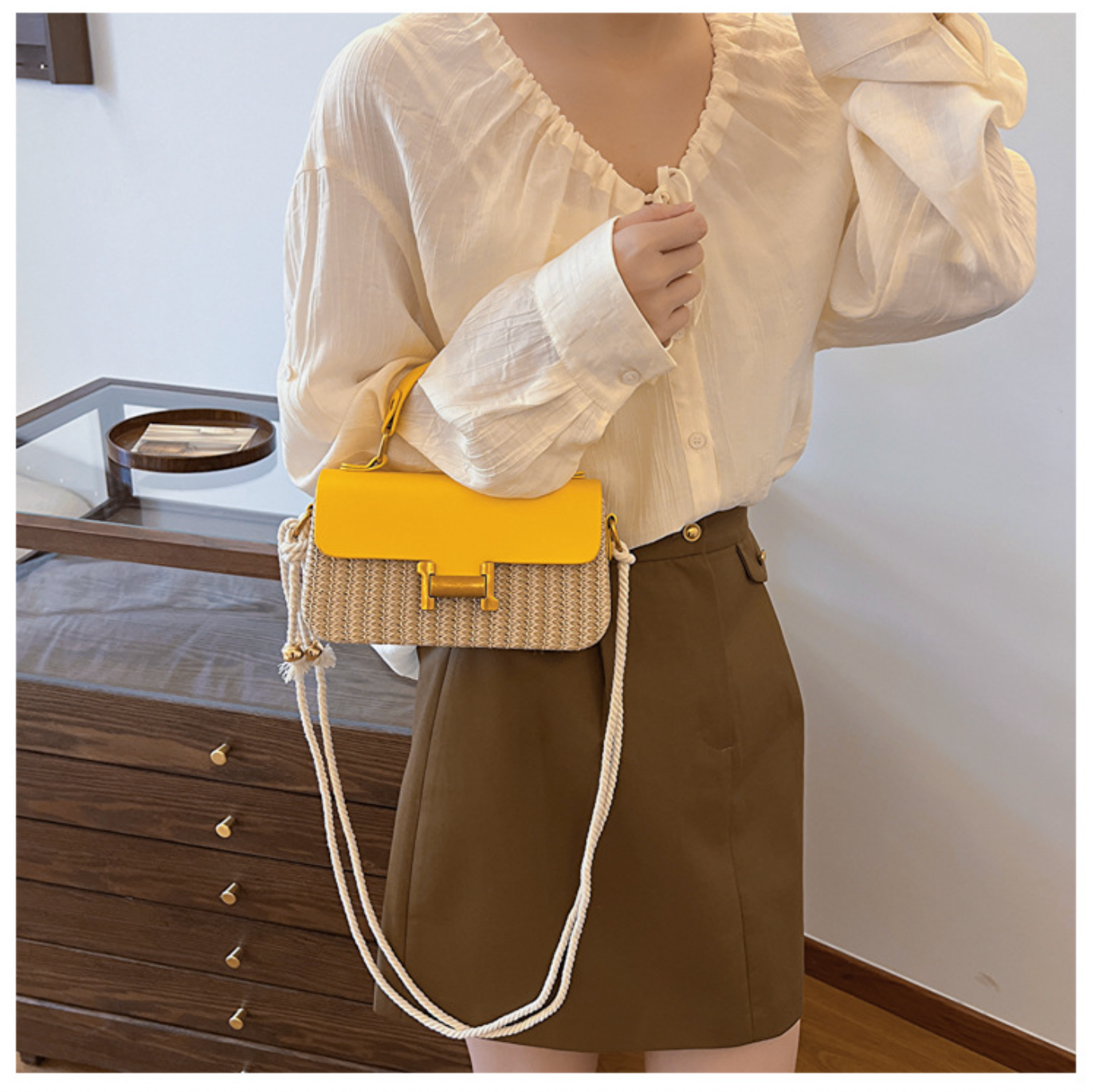 Leather Flap Straw Purses For Summer