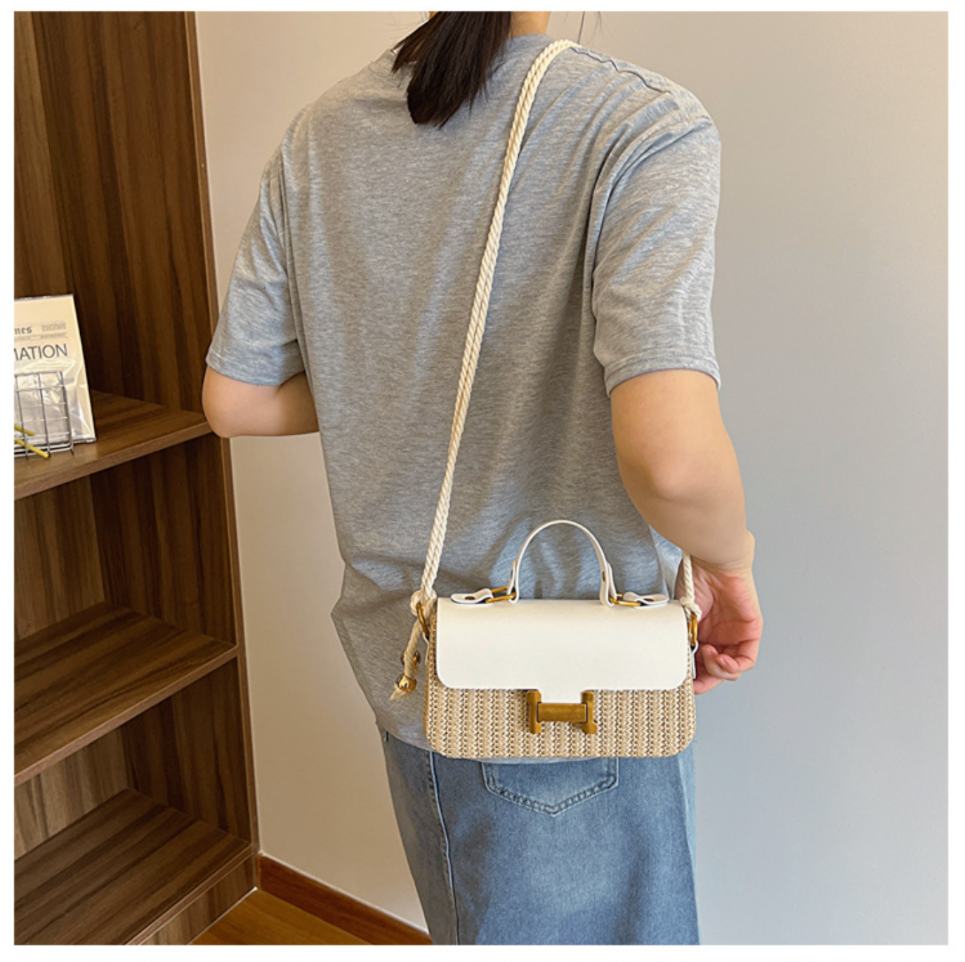 Leather Flap Straw Purses For Summer