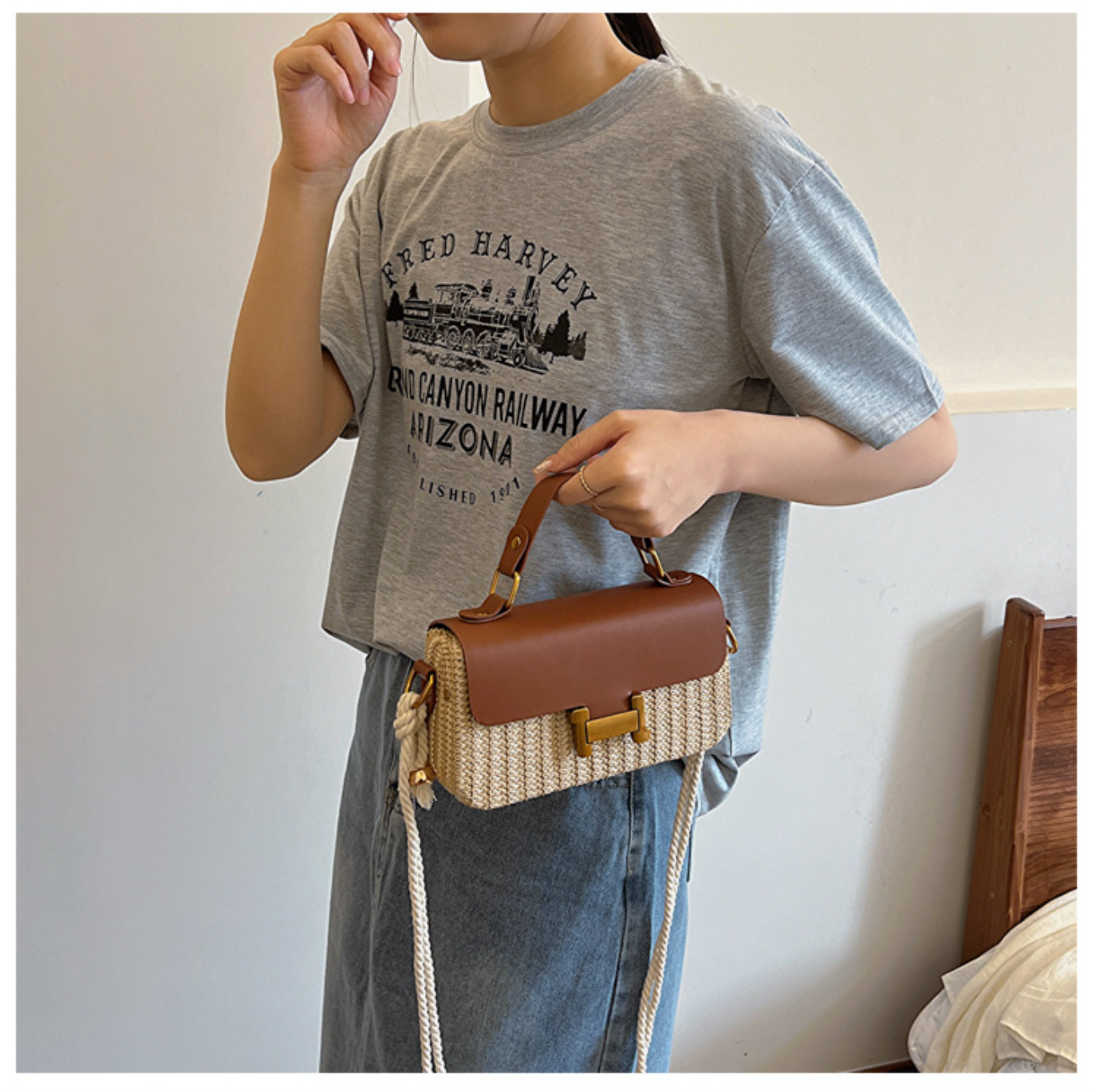 Leather Flap Straw Purses For Summer