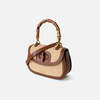 Leather Bamboo Handbag Straw Shoulder Bag with Handle