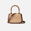 Leather Bamboo Handbag Straw Shoulder Bag with Handle
