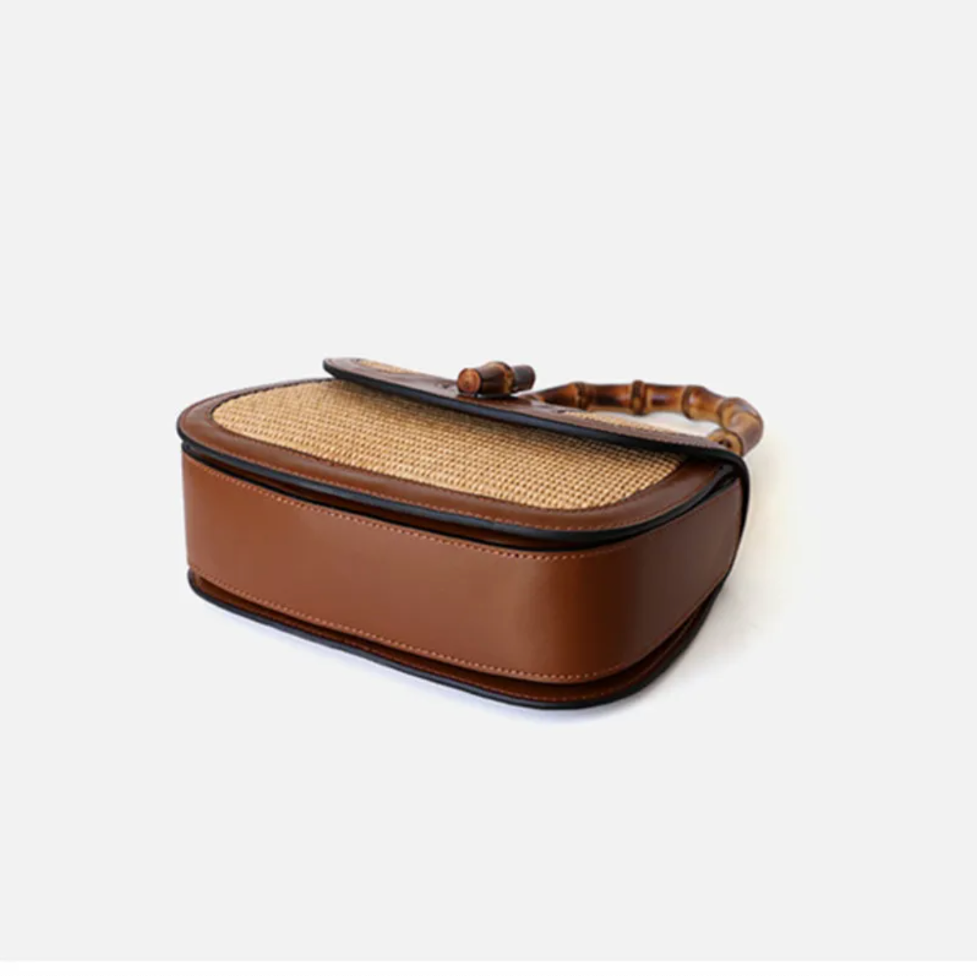 Leather Bamboo Handbag Straw Shoulder Bag with Handle