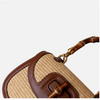 Leather Bamboo Handbag Straw Shoulder Bag with Handle