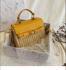Small Summer Straw Handbag with Leather Flap & Rope Shoulder Strap