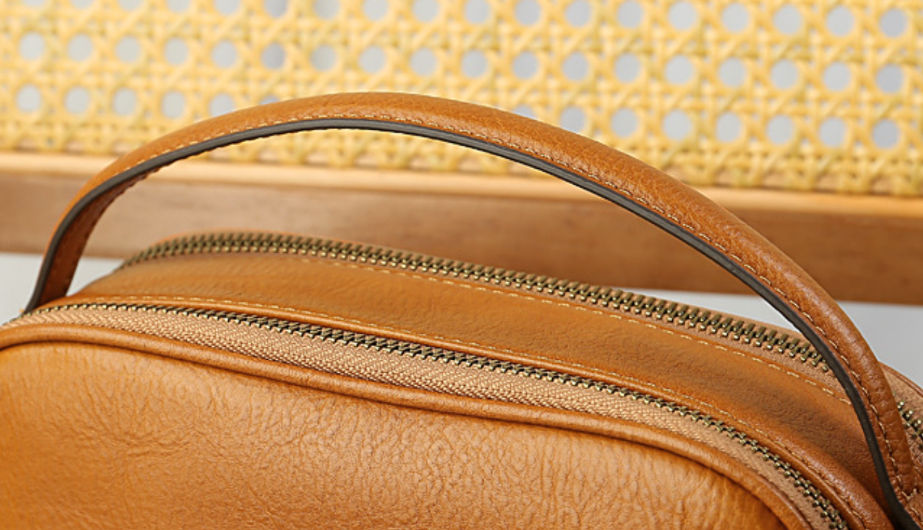 Women Leather Crossbody Bag With Double Zipper Compartments