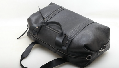 Black Leather Commuter Travel Duffle Bag