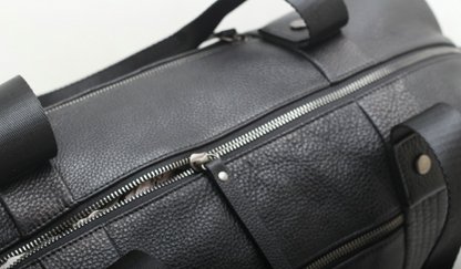 Black Leather Commuter Travel Duffle Bag