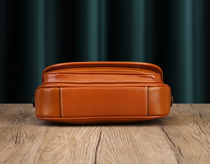 Real Leather Shoulder Crossbody Bag With Zipper Compartments