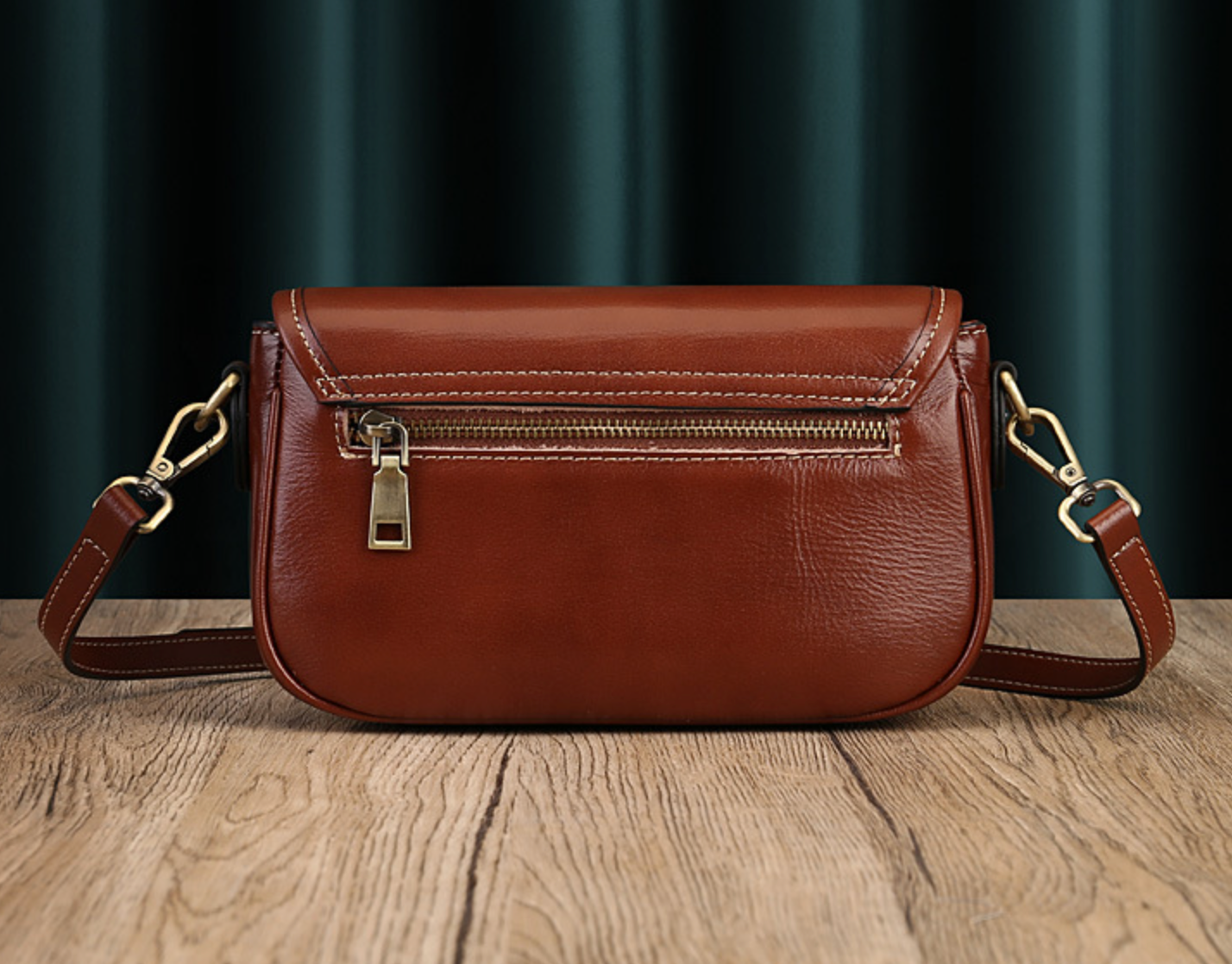 Real Leather Shoulder Crossbody Bag With Zipper Compartments