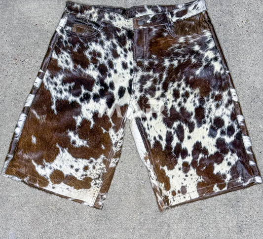 Tricolor Hair-On Cowhide Shorts Western Rodeo Style