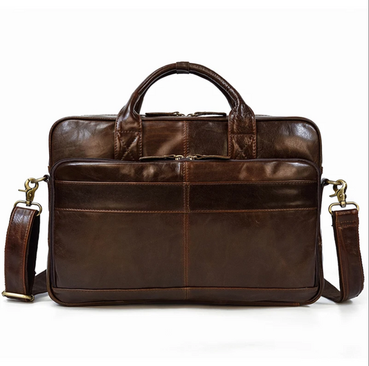 Retro Leather Laptop Briefcase Bag 15.6 Inch Trolley Sleeve