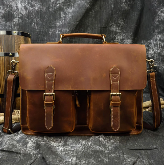 Men Leather Office Bag Brown Briefcase Laptop Messenger