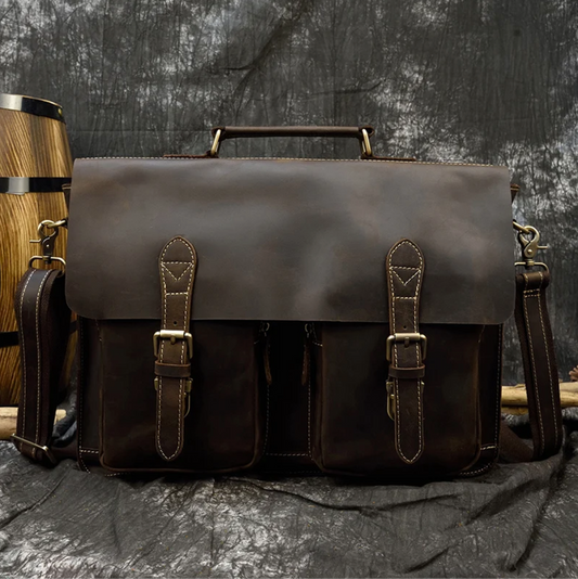 Men Leather Office Bag Brown Briefcase Messenger Laptop