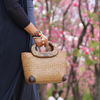 Handwoven Summer Straw Tote Purse with Wooden Handles
