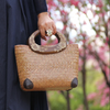 Handwoven Summer Straw Tote Purse with Wooden Handles