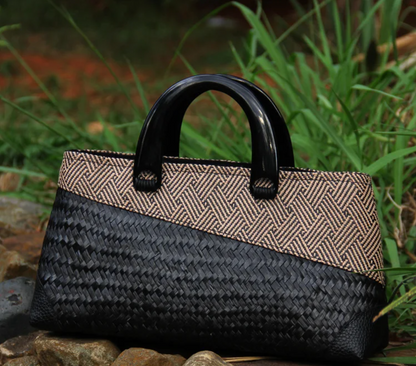 Rattan and Leather Bag Women’s Summer Handbag